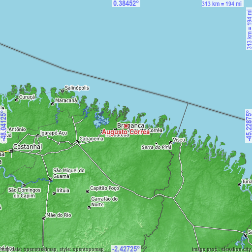 Topographic map of Augusto Corrêa