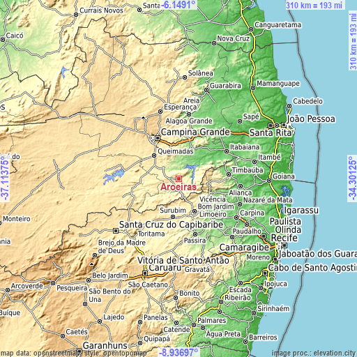 Topographic map of Aroeiras