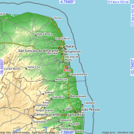 Topographic map of Arês