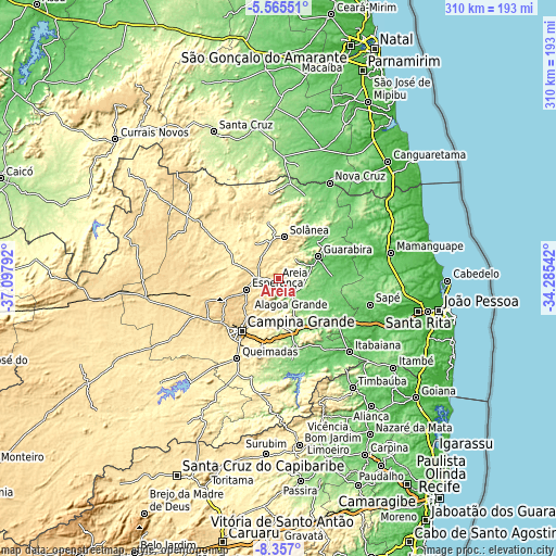 Topographic map of Areia