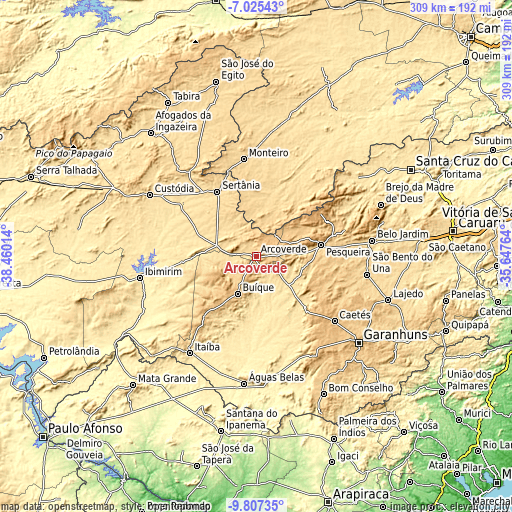 Topographic map of Arcoverde