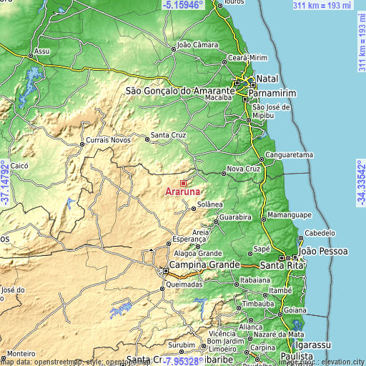 Topographic map of Araruna