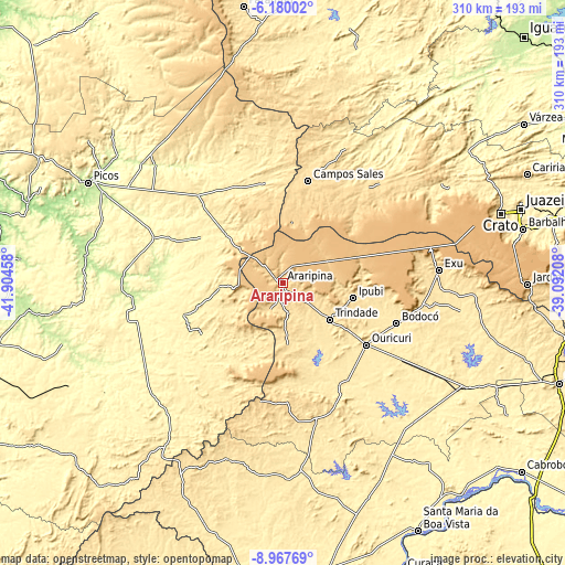 Topographic map of Araripina