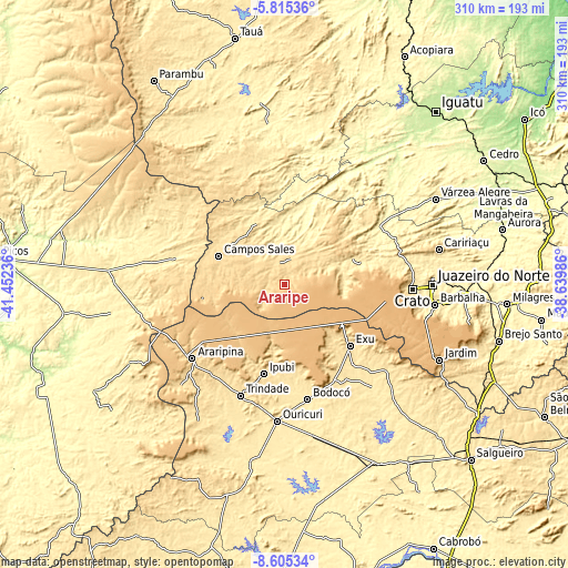 Topographic map of Araripe