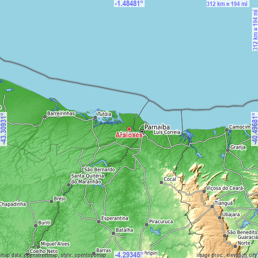 Topographic map of Araioses