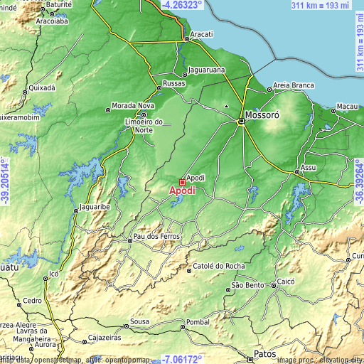 Topographic map of Apodi