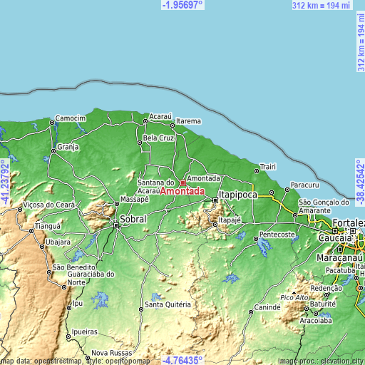 Topographic map of Amontada