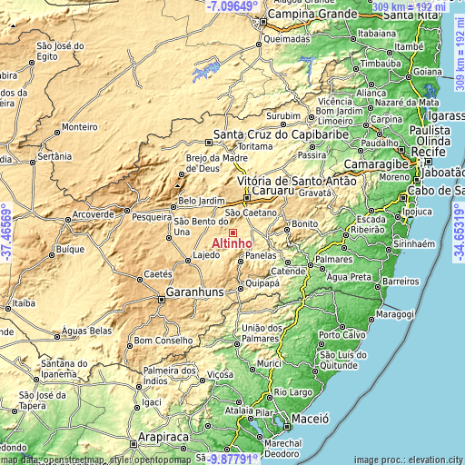 Topographic map of Altinho