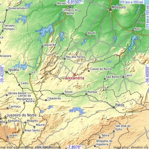 Topographic map of Alexandria