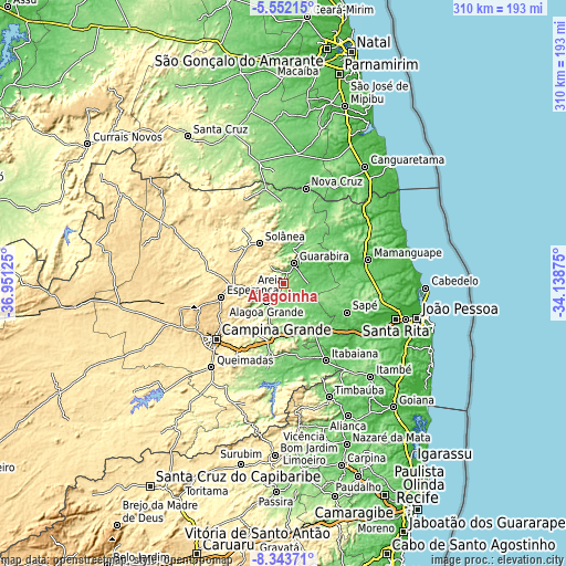Topographic map of Alagoinha