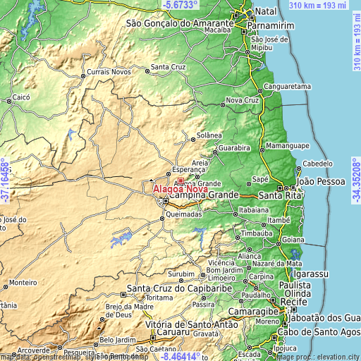 Topographic map of Alagoa Nova