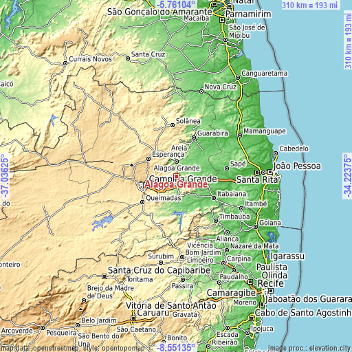 Topographic map of Alagoa Grande