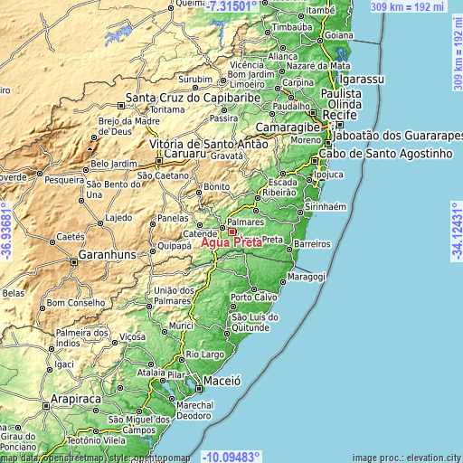 Topographic map of Água Preta