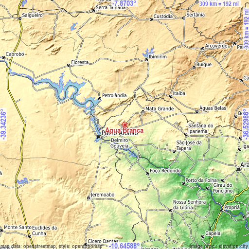 Topographic map of Água Branca