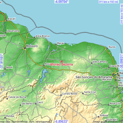 Topographic map of Afonso Bezerra