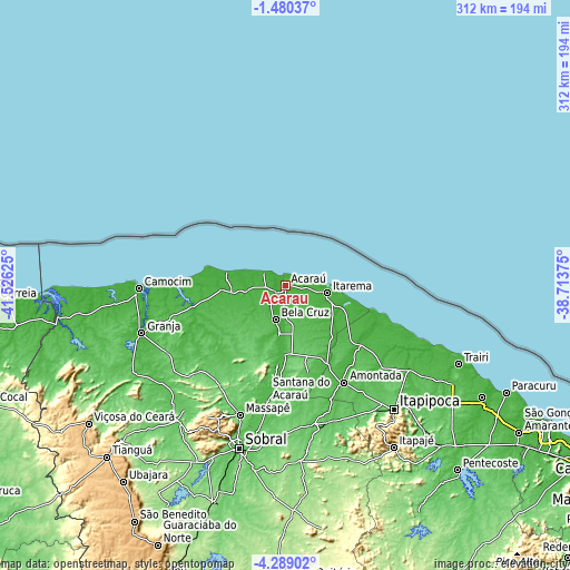 Topographic map of Acaraú