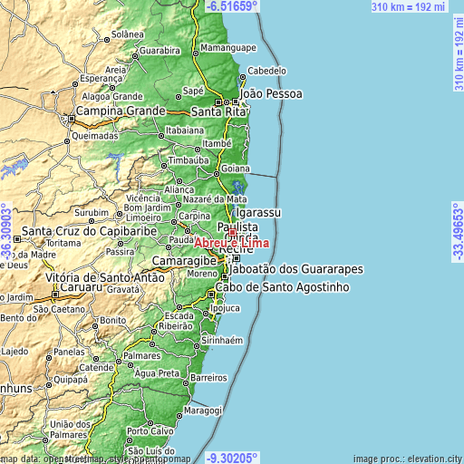 Topographic map of Abreu e Lima