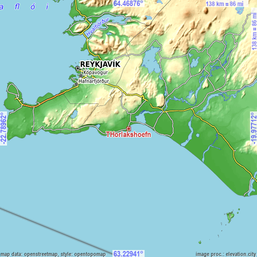 Topographic map of Þorlákshöfn