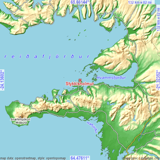 Topographic map of Stykkishólmur