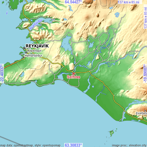 Topographic map of Selfoss