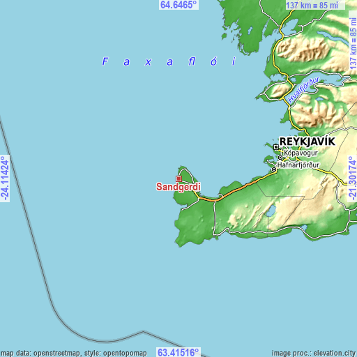 Topographic map of Sandgerði