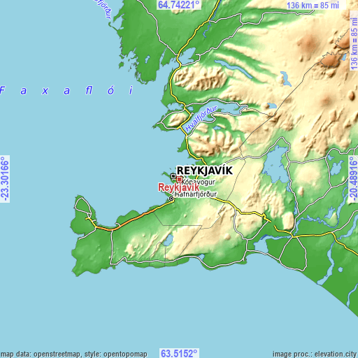 Topographic map of Reykjavík