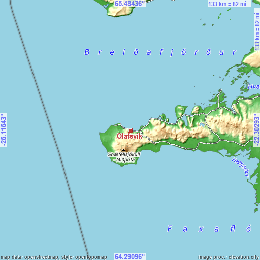 Topographic map of Ólafsvík