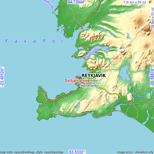 Topographic map of Seltjarnarnes