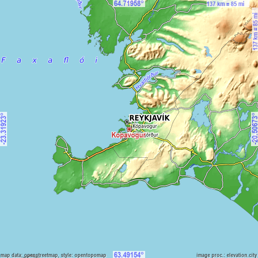 Topographic map of Kópavogur