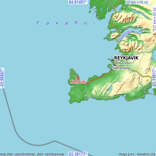 Topographic map of Keflavík
