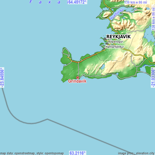 Topographic map of Grindavík
