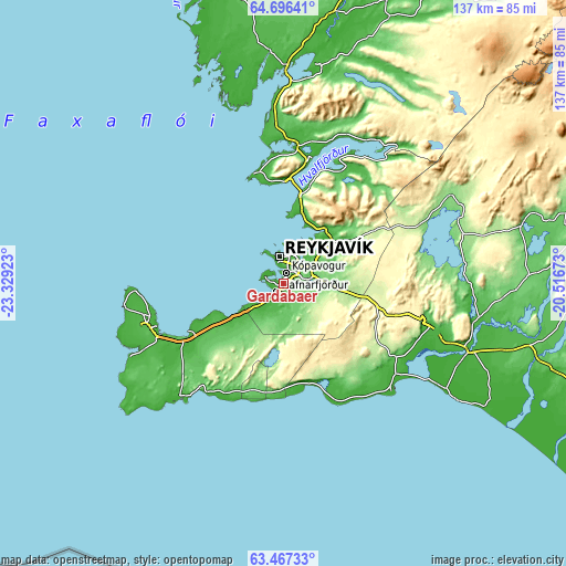 Topographic map of Garðabær