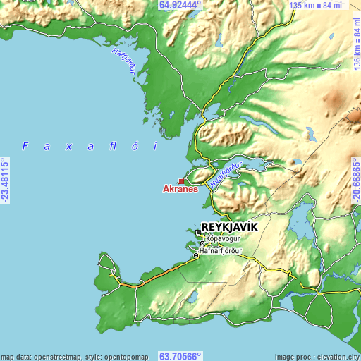 Topographic map of Akranes