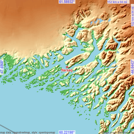 Topographic map of Narsaq