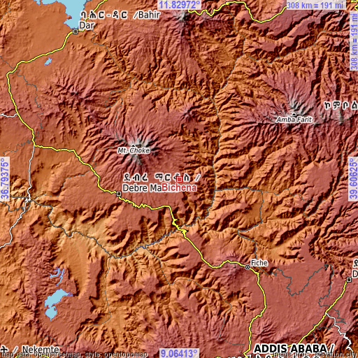 Topographic map of Bichena