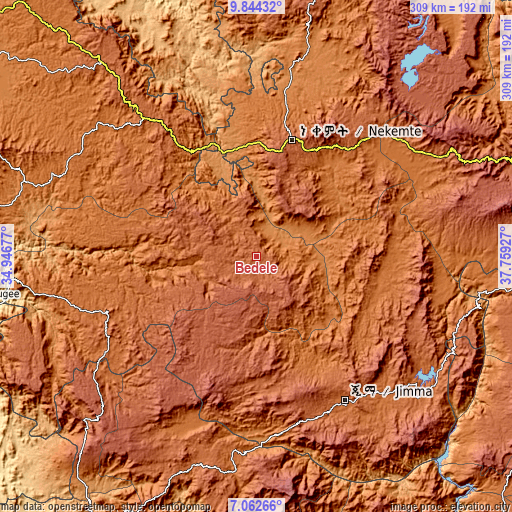 Topographic map of Bedelē