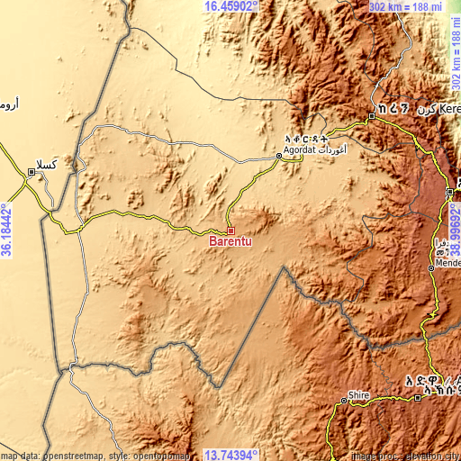 Topographic map of Barentu