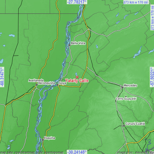 Topographic map of Yataity Calle