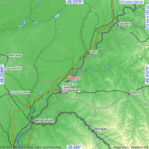 Topographic map of Yapeyú