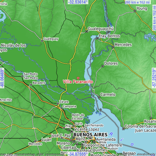 Topographic map of Villa Paranacito