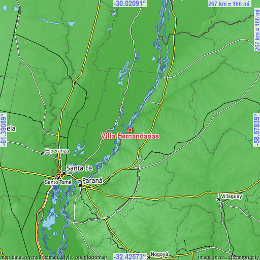 Topographic map of Villa Hernandarias