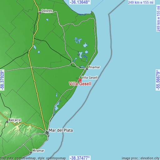 Topographic map of Villa Gesell