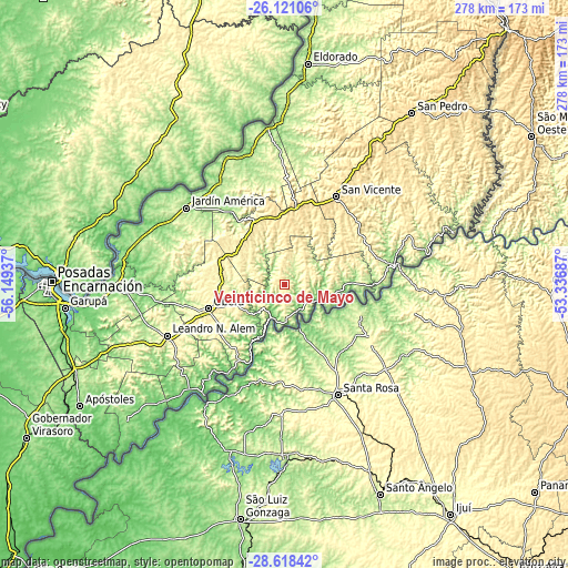 Topographic map of Veinticinco de Mayo