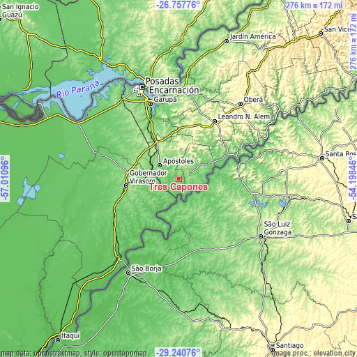 Topographic map of Tres Capones