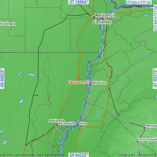 Topographic map of Tacuarendí