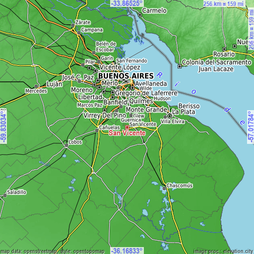 Topographic map of San Vicente