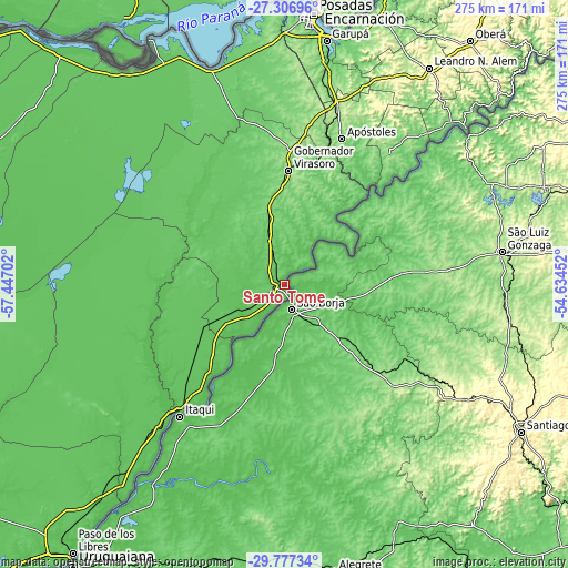 Topographic map of Santo Tomé