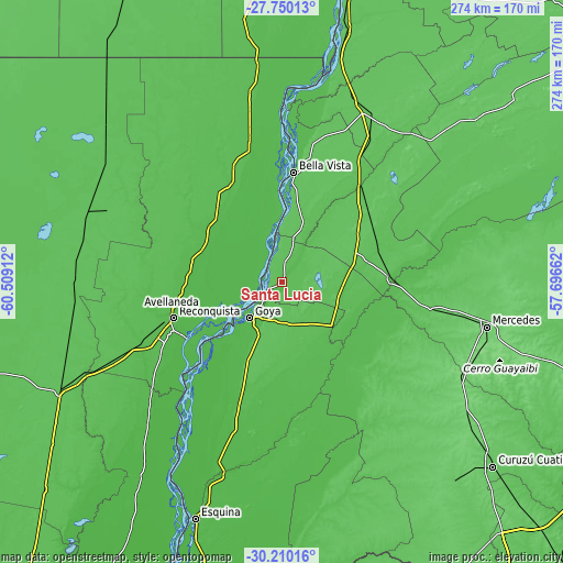 Topographic map of Santa Lucía