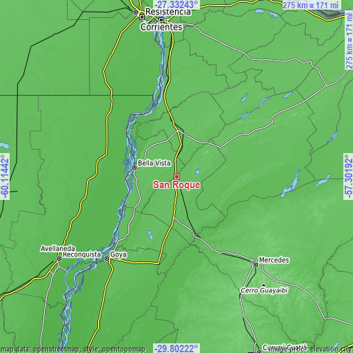 Topographic map of San Roque