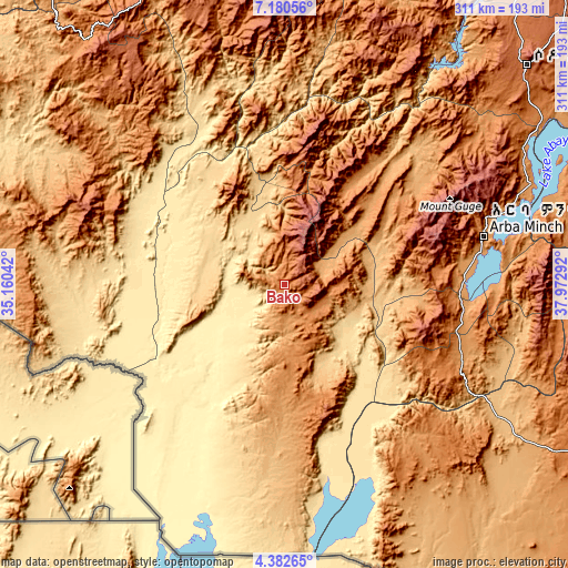 Topographic map of Bako